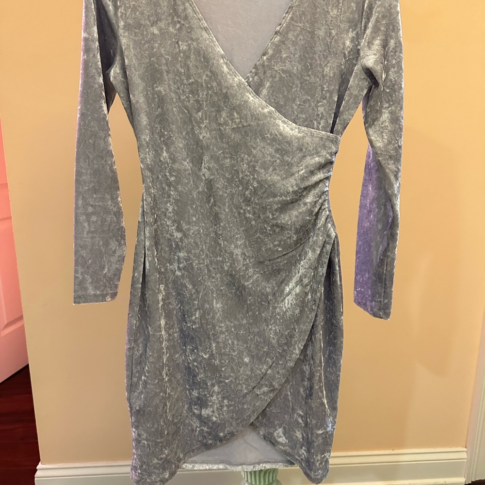 Elegant Gray Velvet Wrap Dress